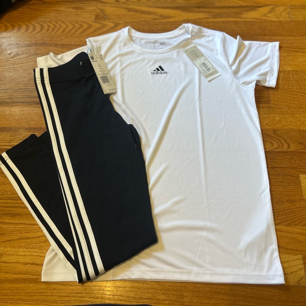 Adidas NWT KIDS White T-Shirt and Navy Blue Leggings Set, Available Size M‎